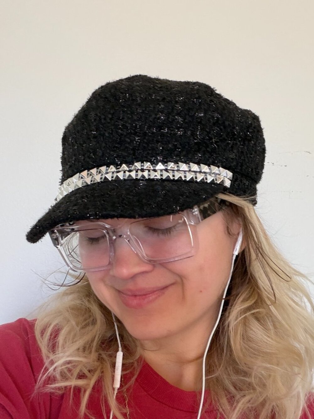 Black Boucle Newsboy Cap Silver Studded Accent Fliddler Baker Boy Hat OS Grunge